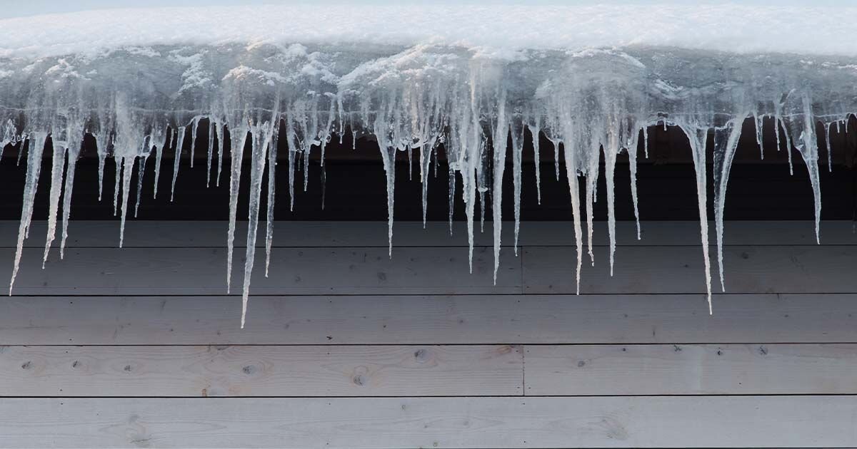 Icicles on residential roof eavestrough